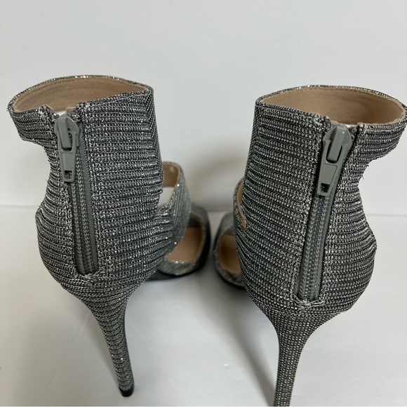 Christian Siriano Silver Sparkle Ankle Wrap Open Toe Heels - Picture 5 of 12